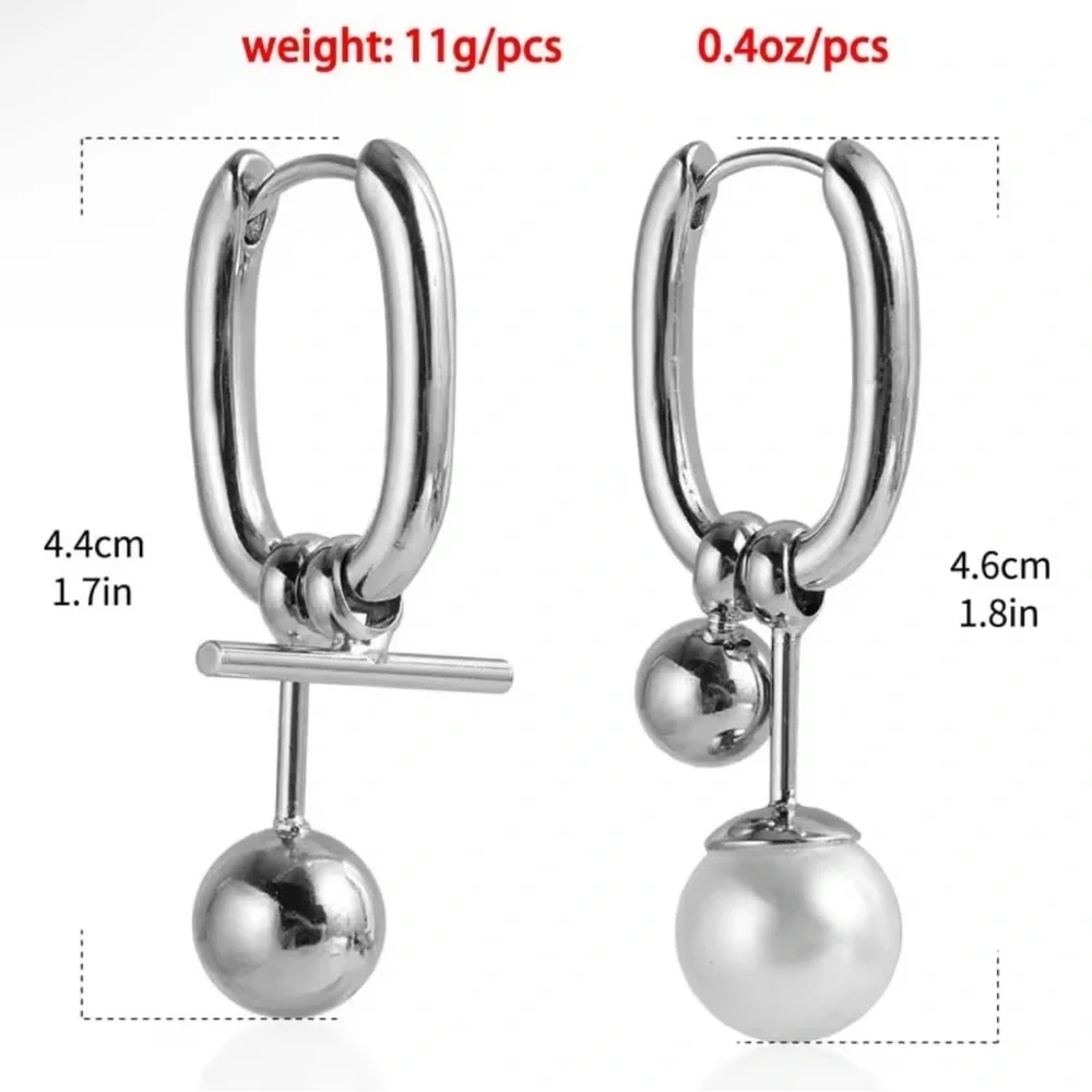 Silver Asymmetric Square Pearl Earrings